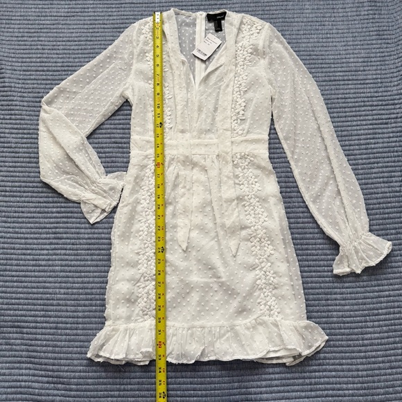 NWT SBerto White Swiss Dot Floral Lace Lined Sheer Long Sleeves Dress Size XS - Picture 7 of 15